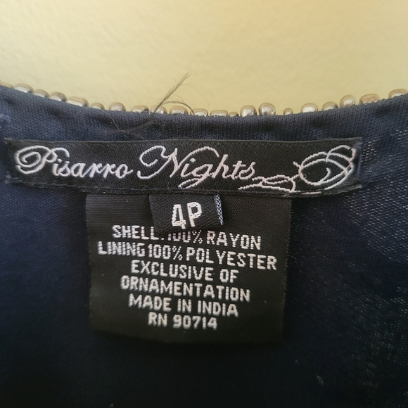 Pisarro Nights Beaded Cocktail Dress Size 4 Navy Blue Silver Sleeveless Formal - Picture 2 of 10